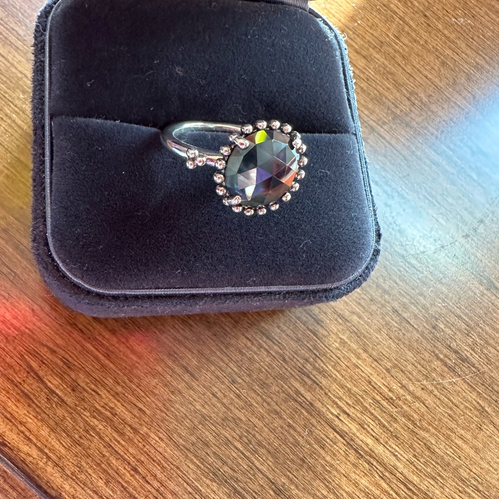 NEW .925 sterling silver Pandora blue crystal ring.
